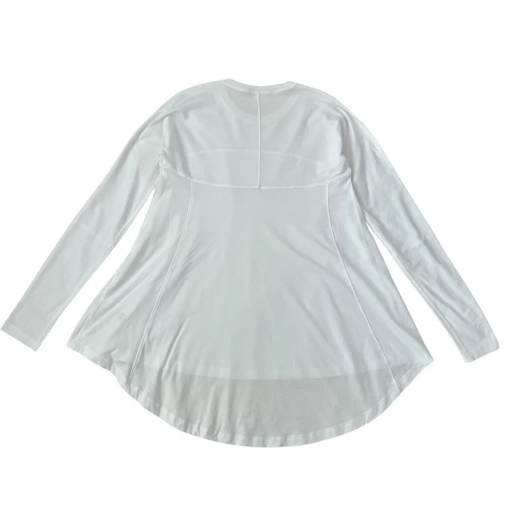 Lululemon Acadia White Long Sleeve Pima Cotton High Low Shirt SZ 4‎ Athleisure